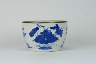 A Very Large Antique Chinese 19th C Porcelain Blue De Hue Lotus Flower Bowl