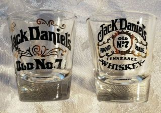 Set Of 2 Jack Daniels Shot Glasses Old No.  7 Black And Gold