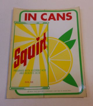 Vintage Squirt 1970 " Squirt In Cans " Stick On Decal Nos