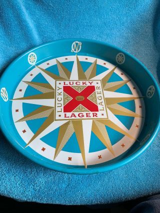 Vintage Lucky Lager Beer Tin Tray With Compass Design 13 - 1/8 "