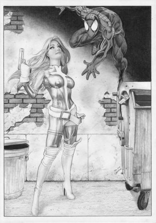 Realistic Silver Sable Spider - Man Pin - Up Sexy Art Latex Avenger Marvel