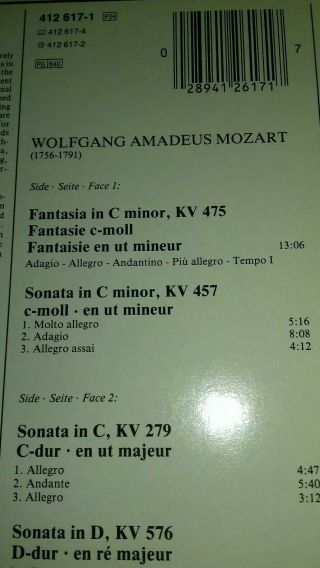 PHILIPS 412 617 - 1 DIGITAL 1984 - MITSUKO UCHIDA - MOZART 3 PIANO SONATAS LP EX, 8