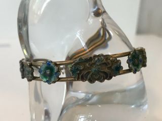 Antique Chinese Silver & Enamel Floral Clamper Bracelet Signed