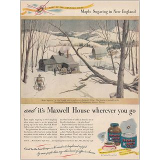1946 Maxwell House Coffee: Maple Sugaring In England Vintage Print Ad