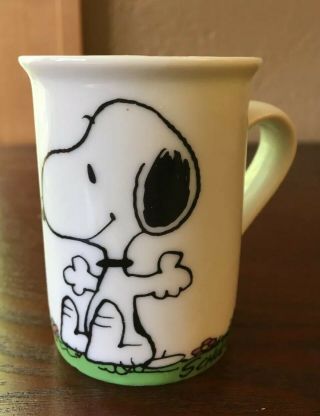 Vintage Snoopy Woodstock Peanuts Porcelain Cup Mug Small 2 Oz.  - Rare