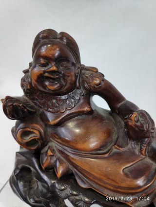 Antique Chinese Wooden Carving of Liuhai & Jinchan 3