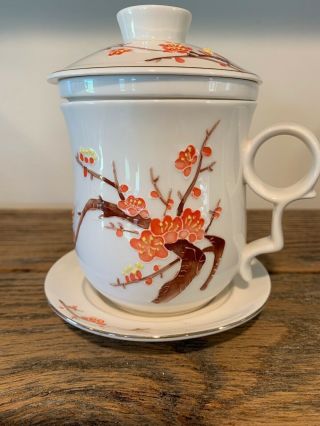 Starbucks Teavana Loose Leaf Tea Cup W/ Lid Infuser Saucer Okura Ume Blossom 4pc