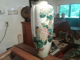 Rare Antique Ginbari Meiji Japanese 15 Inch Floral Blooms Vase Signed