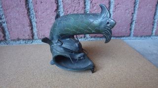 Antique Japanese Meiji Bronze Dragon Fish Shachi Censer Incense Burner