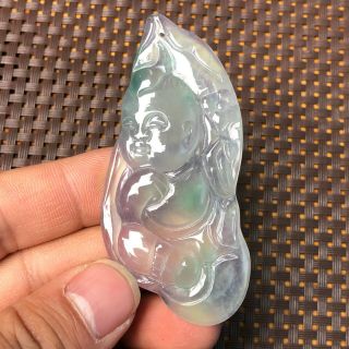Chinese Ice Jadeite Jade Carved Handwork Rare Collectible Lucky Baby Pendant