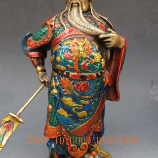9.  2 Inch Brass Cloisonne handwork carved statue - Guan Gong w qianlong Mark 3