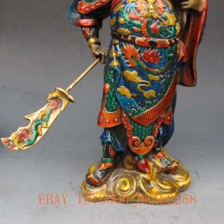 9.  2 Inch Brass Cloisonne handwork carved statue - Guan Gong w qianlong Mark 4