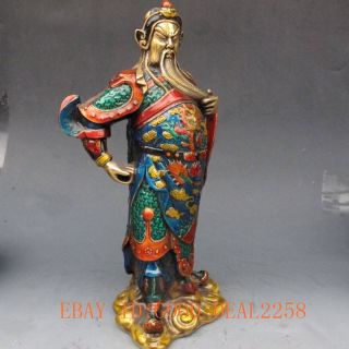 9.  2 Inch Brass Cloisonne handwork carved statue - Guan Gong w qianlong Mark 5