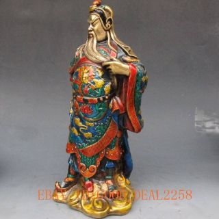 9.  2 Inch Brass Cloisonne handwork carved statue - Guan Gong w qianlong Mark 6