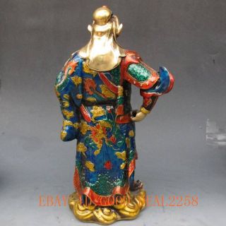 9.  2 Inch Brass Cloisonne handwork carved statue - Guan Gong w qianlong Mark 7