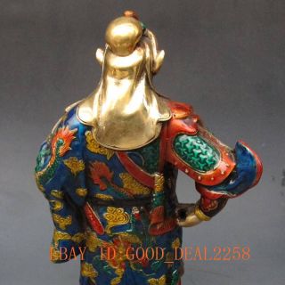 9.  2 Inch Brass Cloisonne handwork carved statue - Guan Gong w qianlong Mark 8