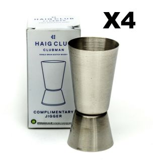4 Haig Club Stainless Steel Spirit Measure Jigger 25/50ml Cocktail Home Pub Bar
