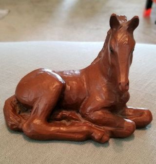 Vintage Red Mill Foal Filly Colt 89 Pecan Wood Shell Horse Hand Carved