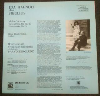 Sibelius: Violin concerto etc.  /Ida Haendel/ His Master ' s Voice ASD 3199 Quad 2