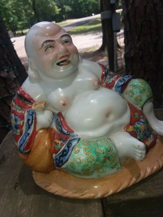 Large Vintage Chinese Signed Ceramic Porcelain Happy Buddha Figure Nr