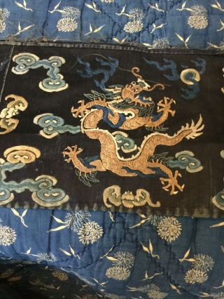 19 Th Century Chinese Silk Embroidered Dragon Chasung The Pearl 2