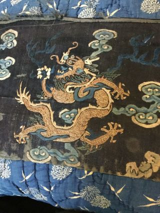 19 Th Century Chinese Silk Embroidered Dragon Chasung The Pearl 3