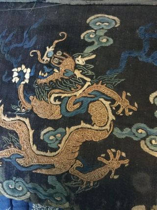 19 Th Century Chinese Silk Embroidered Dragon Chasung The Pearl 4