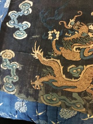 19 Th Century Chinese Silk Embroidered Dragon Chasung The Pearl 5