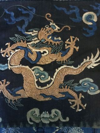 19 Th Century Chinese Silk Embroidered Dragon Chasung The Pearl 6