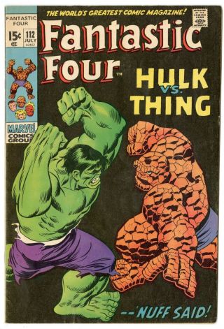Fantastic Four 112 Fn/vf 7.  0 Classic Thing Vs.  Hulk Cover Marvel 1971 B
