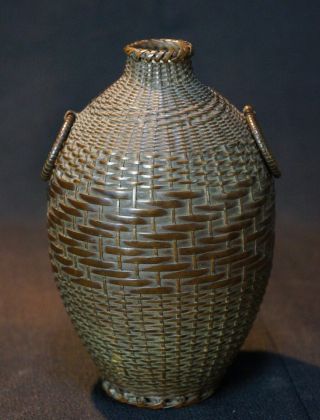 Antique Japan Kabin Woven Bronze Vase 1900s Japan Ikebana Art