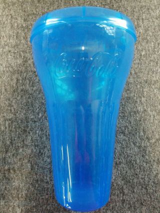 Vintage Blue Coca Cola Coke Plastic Cup W/lid 8 "