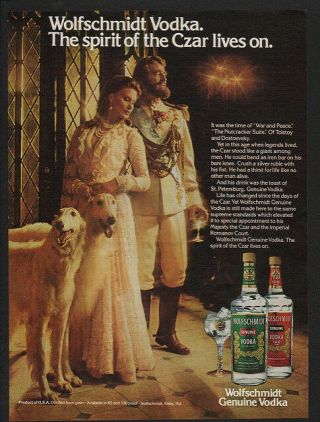 1980 Wolfschmidt Vodka - Czar & Borzoi Russian Wolfhound Dogs Vintage Ad