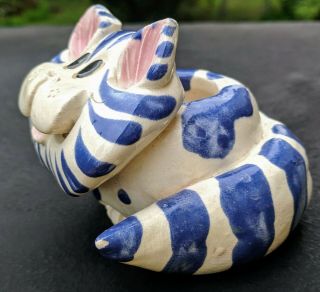 Art Pottery Cat Kitten Trinket Handmade Blue & White Artist Sherri Pence 2