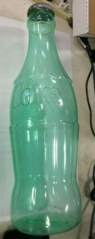 Coca - Cola Large Blue/green Plastic Bottle/bank W/cap - 22 " Tall.
