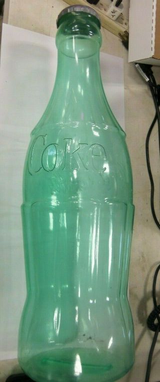 Coca - Cola Large Blue/Green Plastic Bottle/Bank w/cap - 22 