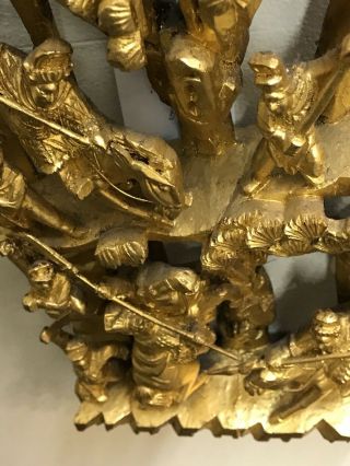 ANTIQUE 19th C.  GOLD GILT WOOD High Relief Chinese Carved Warriors Opera Scene 4