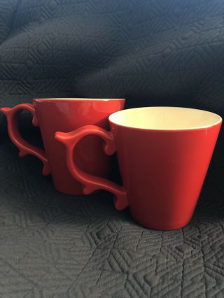 Teavana Red Rococo Scroll Handle Tea Coffee Cup Mug 12 Oz 2015.  Set Of Two