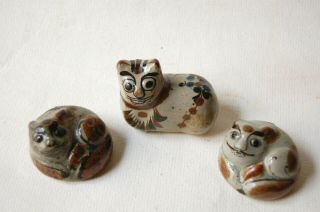 3 Vintage Tonala Jalisco Mexico Ceramic Pottery Cat Figurines