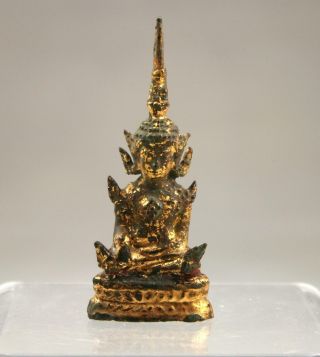 19thc Antique Thai Rattanakosin Style Gilt Bronze Figure Buddha Shakyamuni