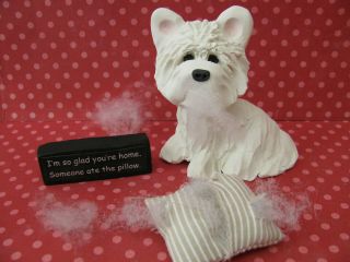 Handsculpted Westie West Highland White Terrier Guilty Dog Figurine 3 Piece