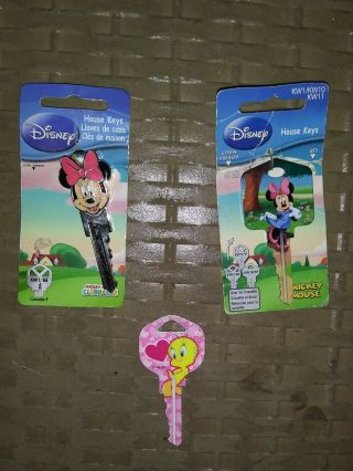 2 Minnie Mouse 1 Tweety Bird House Key Blank Authentic Disney House Keys