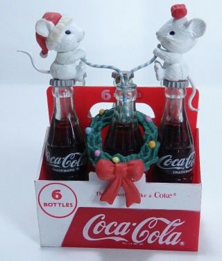 1991 Enesco Coca - Cola Things Go Better With Coke Christmas Ornament Mice