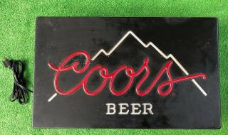Coors Beer Vtg 1985 Lighted Mancave Bar Hanging Sign 25 X 15 X 5 " Mountains