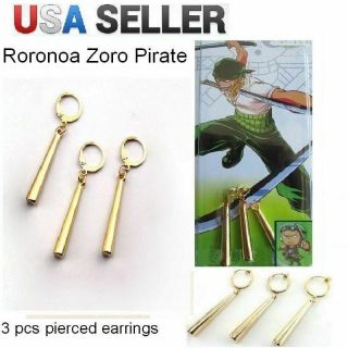 Roronoa Zoro Anime 2 " Cosplay Earrings Use All In 1,  2 Or 3 Piercings Usa Ship