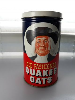 Vintage Old Fashioned Quaker Oats Tin Canister Cookie Recipe On Back 1982