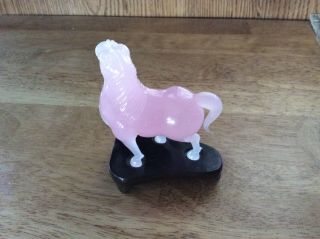 Vintage Chinese Carved Rose Quartz Horse Figurine w/ Stand 2