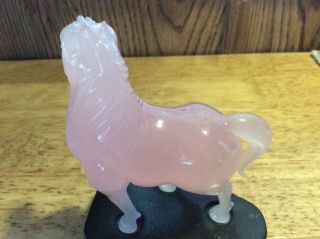 Vintage Chinese Carved Rose Quartz Horse Figurine w/ Stand 4