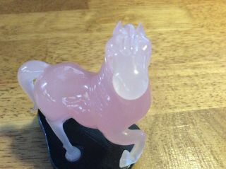 Vintage Chinese Carved Rose Quartz Horse Figurine w/ Stand 7