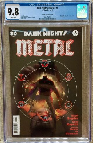 Dark Nights: Metal 1 Cgc 9.  8 Wp Midnight Release Color Capullo Variant Cover D